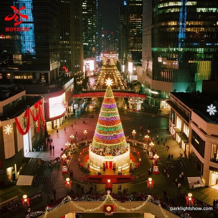 HOYECHI Giant Red LED Christmas Tree For City Center Decoration | Commercial Outdoor Holiday Lighting
