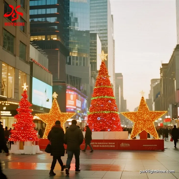HOYECHI Giant Red LED Christmas Tree For City Center Decoration | Commercial Outdoor Holiday Lighting